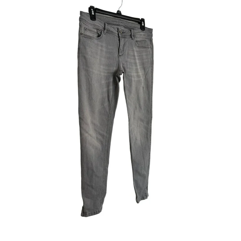 Zara Basic Jeans Z1975 Womens 8 Soft Heather Grey Skinny Stretch Cuff Zip